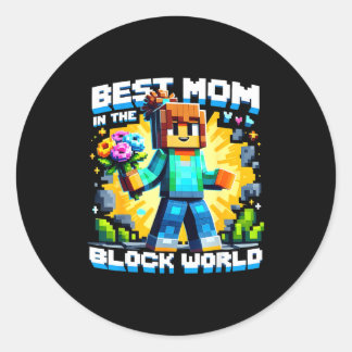 Mom in the block world pixel gaming mother day ronde sticker