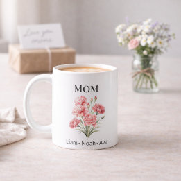 Mom January Birth Flower with Kids Names Koffiemok