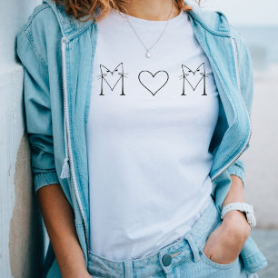 MOM - Kat met Heart Minimalist Line Art T-shirt