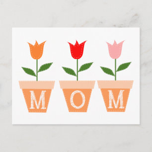 MOM (kleurrijke tulpen in klei bloempotten) Briefkaart