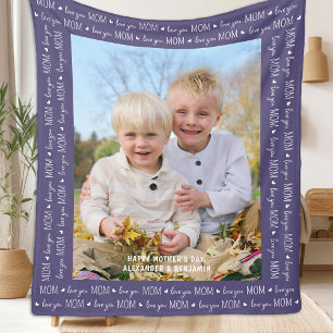 MOM love you gepersonaliseerde Paarse foto Fleece Deken