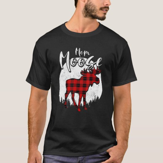 Mom Moose Red Plaid Buffalo Matching Family Pajama T-shirt (Voorkant)