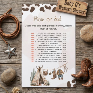 Mom of Dad spelkaart Cowboy howdy baby shower 