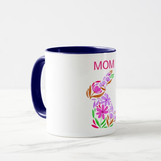 "MOM" RABBIT FLEURIE DE PÂQUES EN MUG DE COULEURS (Devant gauche)