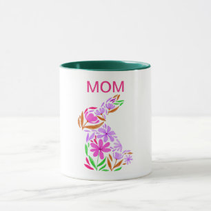 "MOM" RABBIT FLEURIE DE PÂQUES EN MUG DE COULEURS 