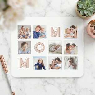 MOM Roze letters Nine Family Photo Grid Collage Muismat