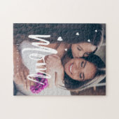 Mom Script & Hearts Overlay Modern Photo Family Legpuzzel (Horizontaal)
