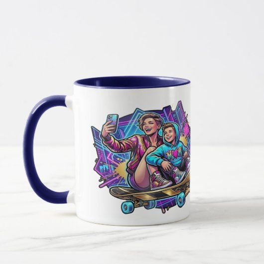 Mom & Son: Neon Drive Personalized Mug (Gauche)