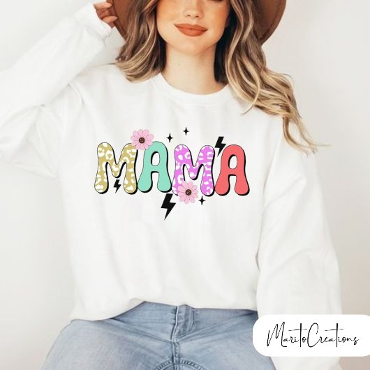 Mom sweatshirt with flowers and retro lettering