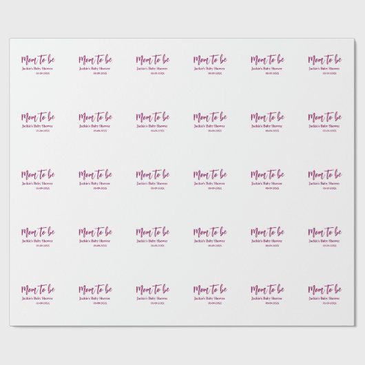Mom to be baby shower name date pink simple minima cadeaupapier (Vlak)