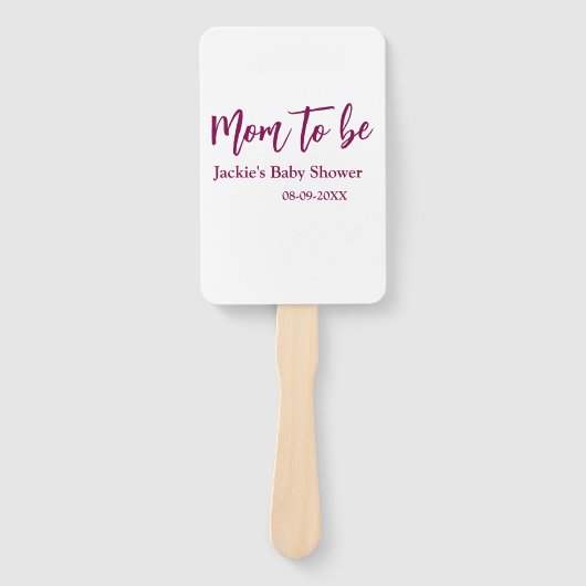 Mom to be baby shower name date pink simple minima handwaaier (Voorkant)