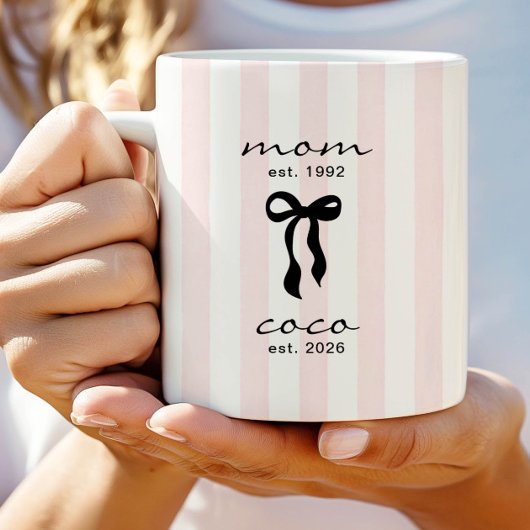 Mom to Coco Mug Pink Bow Stripes Koffiemok