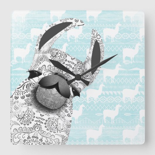 Moma Llama met White Llama Cloud Pattern Vierkante Klok (Voorkant)