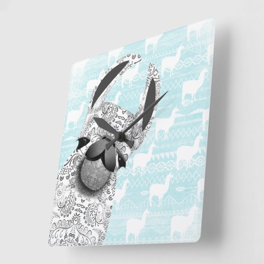 Moma Llama met White Llama Cloud Pattern Vierkante Klok (Hoek)