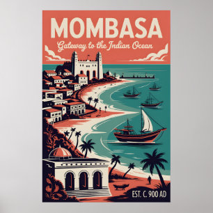Mombasa Kenia Retro Reisposter Kunst Poster