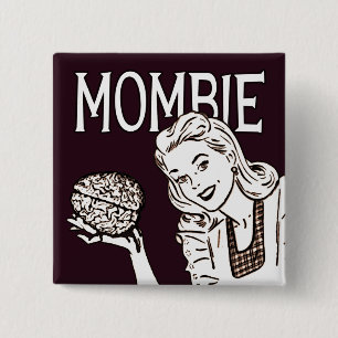 Mombie Retro Zombie Vierkante Button 5,1 Cm