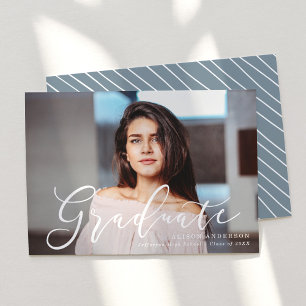 Momentous Script Slate Blue Afstuderen Foto Aankondiging