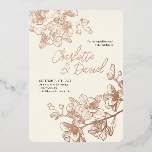 Moments dorés de l'orchidée | Invitation Mariage F (Recto)