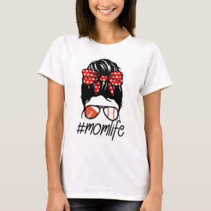 Momlife honkbal football rommelige moeders t-shirt
