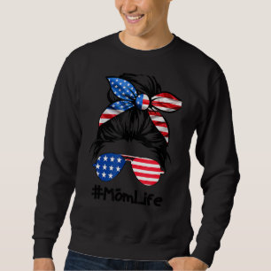 Momlife Messy Bun Vrouwen Amerika Vlag Moederdag Trui