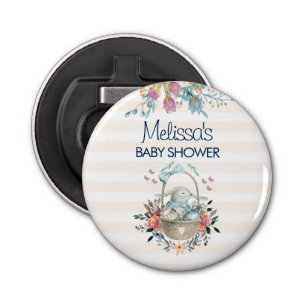 Momma Bunny, Baby shower Tulip Florals mandje Button Flesopener
