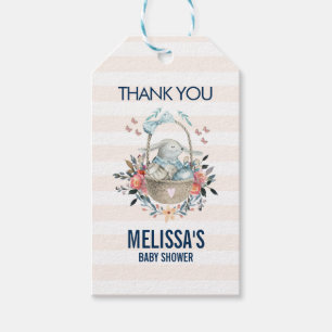 Momma Bunny in mandje en  Florals Baby shower Cadeaulabel