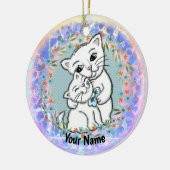 Momma Cat en Kitten Keramisch Ornament (Links)