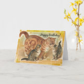  Momma Cat en Kittens, Birthday Kaart (Gele Bloem)