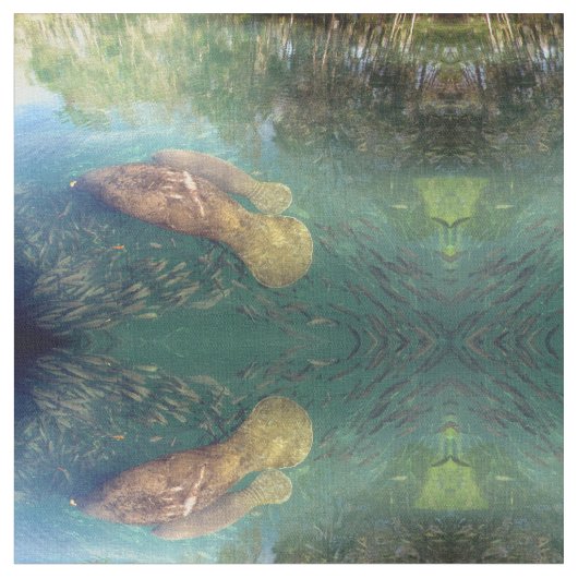 Momma en Baby Manatee Fabric Stof (Close Up)