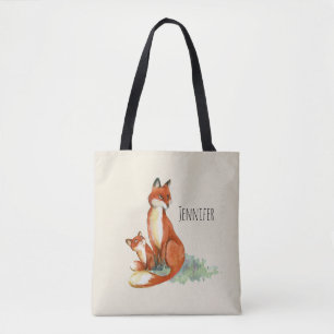 Momma Fox en Baby Illustratie Waterverf Draagtas