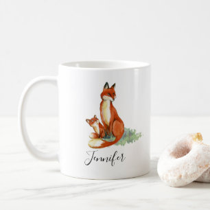 Momma Fox en Baby Illustratie Waterverf Koffiemok
