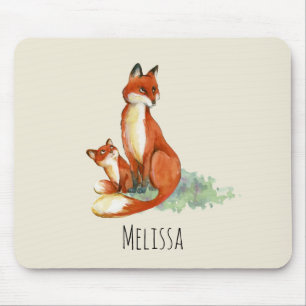 Momma Fox en Baby Illustratie Waterverf Muismat