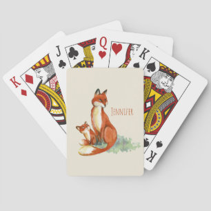 Momma Fox en Baby Illustratie Waterverf Pokerkaarten