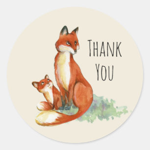 Momma Fox en Baby Illustratie Waterverf Ronde Sticker