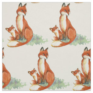 Momma Fox en Baby Illustratie Waterverf Stof