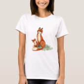 Momma Fox en Baby Illustratie Waterverf T-shirt (Voorkant)