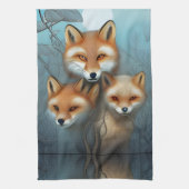 Momma fox en twee baby's theedoek (Verticaal)