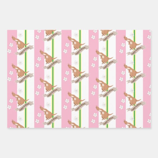 Momma Kangaroo, Stripes en bloemen Inpakpapier Vel (Voorkant)