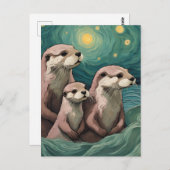 Momma Poppa en Baby Otter in de oceaan Briefkaart (Voorkant / Achterkant)