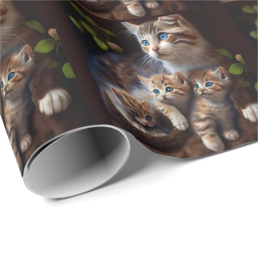 Momma Tabby Kat Drie Cute Kittens Cadeaupapier (Rol Hoek)
