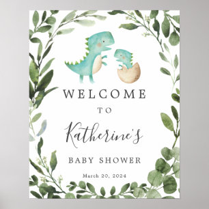 Mommy Baby Dinosaur Baby shower Affiche de bienven