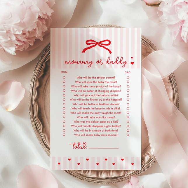 Mommy or daddy Red Bow Coquette Baby Shower game (Creator heeft geüpload)