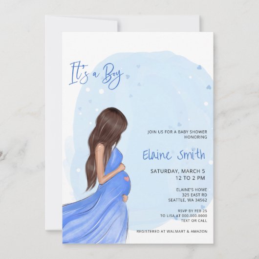 Mommy to Be Blue Its a Boy Baby Shower Invitation Kaart (Voorkant)