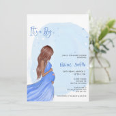 Mommy to Be Blue Its a Boy Baby Shower Invitation Kaart (Staand voorkant)