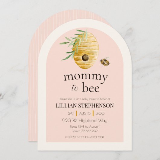Mommy To Bee Blush Pink Bumblebee Baby Shower Kaart (Voorkant / Achterkant)
