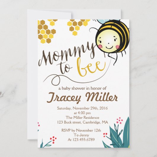 Mommy to Bee Invitation Bee Baby shower (Devant)