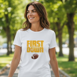 Mommy's First Year Down Football Text Yellow T-shirt