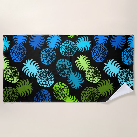 Momona Hawaiian Tropische ananas - Turq - Black Strandlaken (Voorkant)