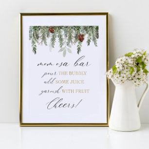 Momosa-balk giet het bubbelige baby shower-teken poster