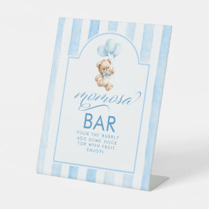 Momosa Bar Teddy Bear Blauwe Strepen Baby Shower Reclamebord Met Voetstuk